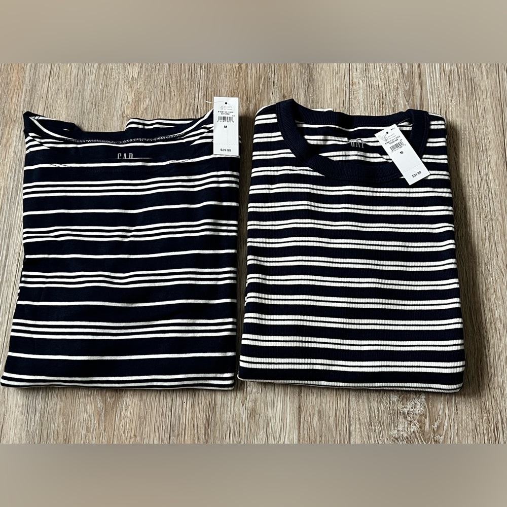 Bundle Gap Women's Soft Ribbed Cotton Knit Shirt Long Sleeve Stripe Stretch Top